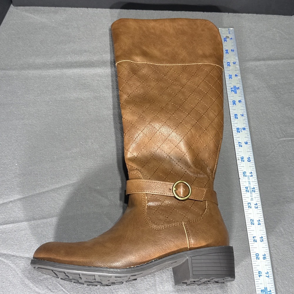 St. John's Bay SJB Deer Brown Quilted Buckle Zip Knee High Riding Boots Size 9.5